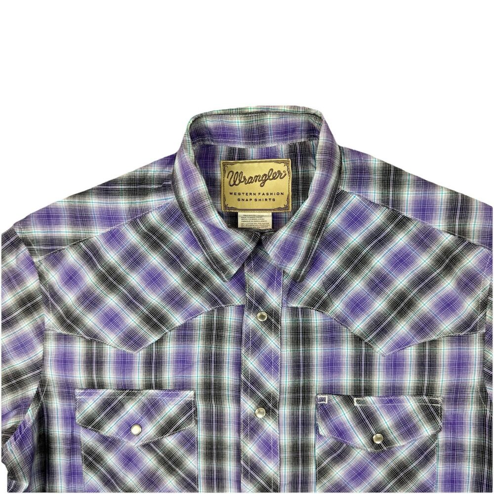 Wrangler Western Fashion Snap Shirt Men's Medium Purple Plaid Short Sleeve